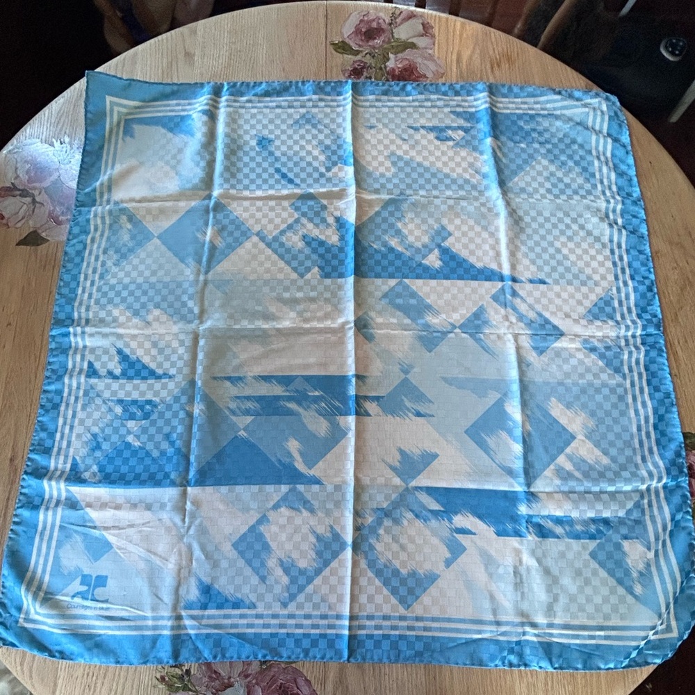 Vintage Courreges Blue Geometric Pattern Scarf